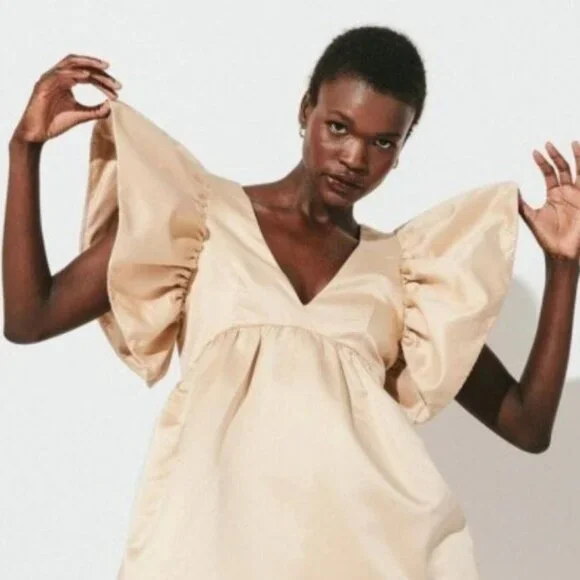 Cleobella Nahla Dutchess Mini Dress in Champagne - NEW - Picture 7 of 9